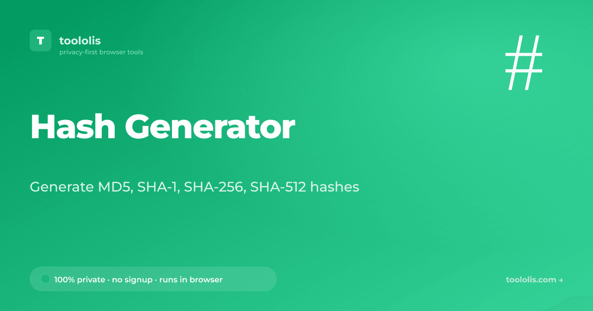 Hash Generator — Free Developer Tool | Toololis