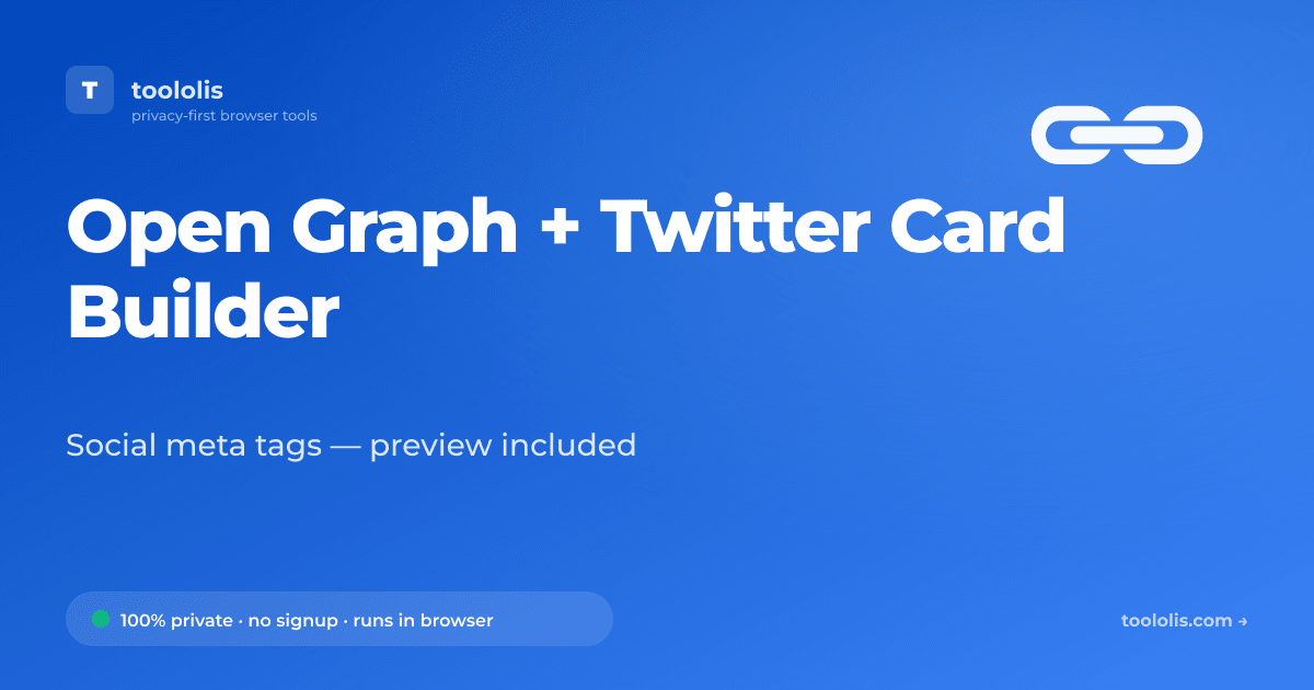 Open Graph + Twitter Card Builder — Free SEO & Web Tool | Toololis