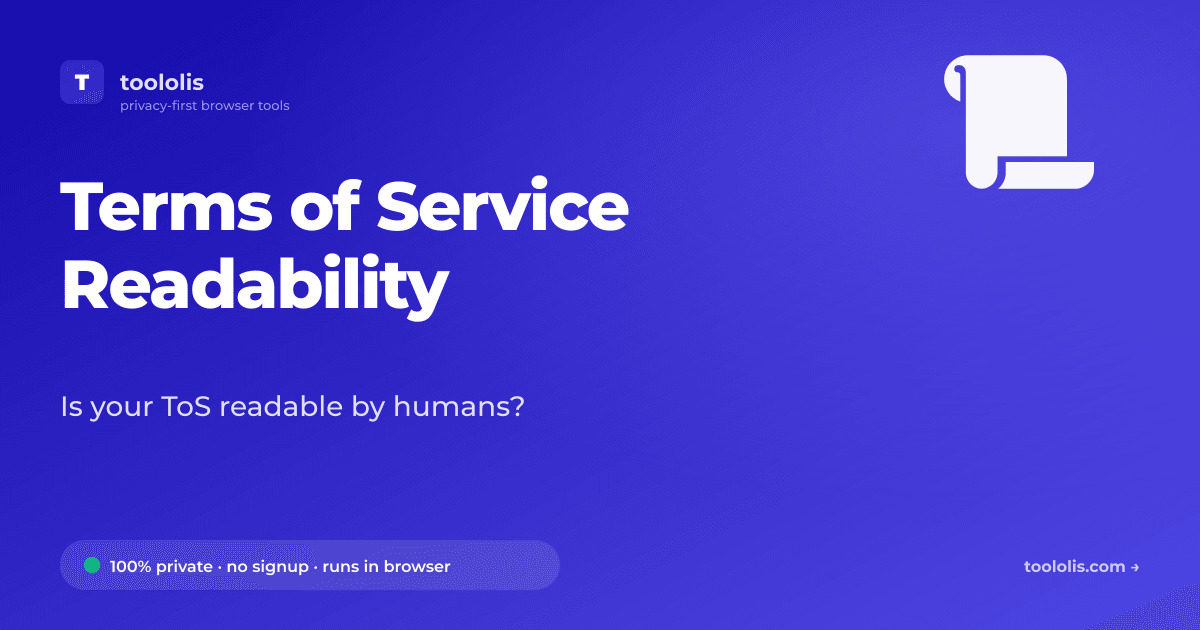 Terms of Service Readability — Free SEO & Web Tool | Toololis